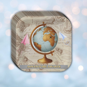 Avontuur wacht op Wereldkaart Baby shower Papieren Bordje