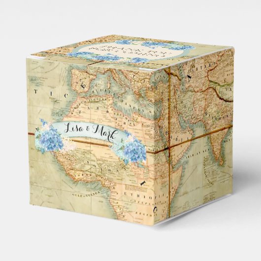 Avontuur wacht op Wereldkaart Blue Hydrangeas Bedankdoosjes (Voorkant Zijde)