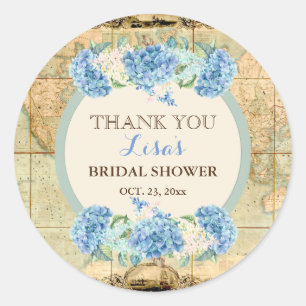 Avontuur wacht op Wereldkaart Blue Hydrangeas Ronde Sticker