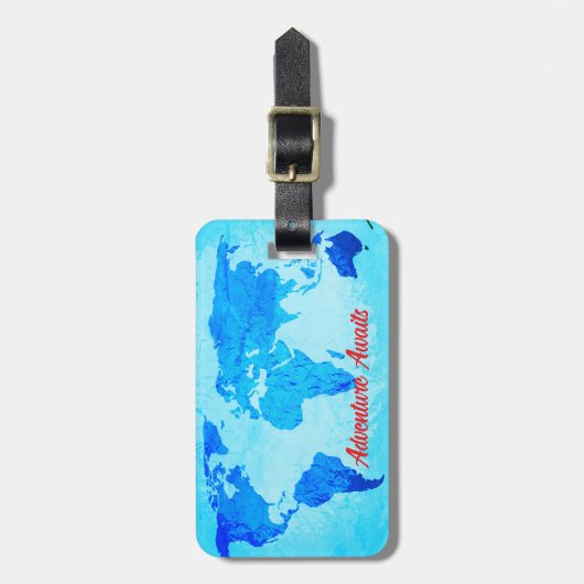 Avontuur wacht op Wereldkaart Cadeau Favoriet Blau Bagagelabel (Voorkant verticaal)