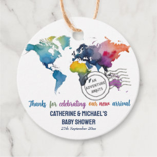 Avontuur wacht op Wereldkaart Travel Baby shower Bedankjes Labels