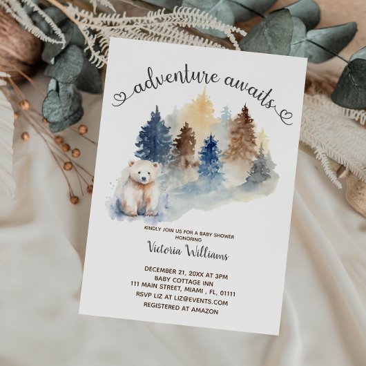 Avontuur wacht op Winter Polar Beer Baby shower Kaart