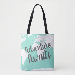 Avontuur wacht op witte Wereldkaart & Mint Tote Bag