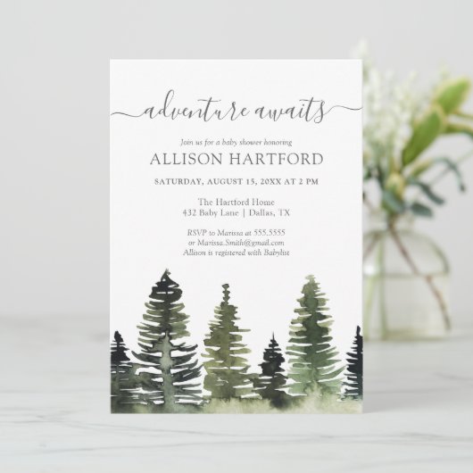 Avontuur wacht op Woodland Baby Shower Uitnodiging (Staand voorkant)