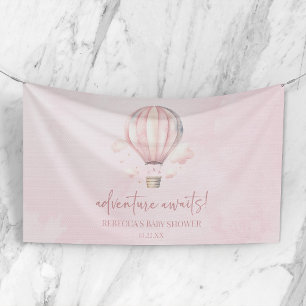 Avontuur Wacht! Roze Heet Luchtballon Baby Shower Spandoek