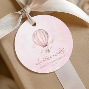 Avontuur wacht! Roze Hete Luchtballon Baby shower Bedankjes Labels