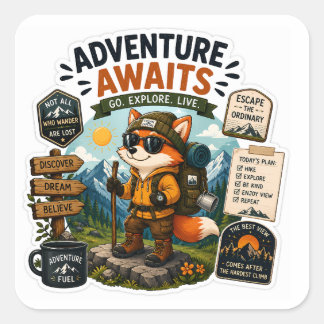 Avontuur wacht – Wandelende Vos Verkenner Vierkante Sticker