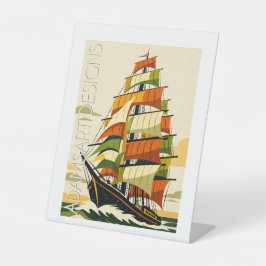 Avontuurlijk Art Deco Zeilschip Reclamebord Met Voetstuk