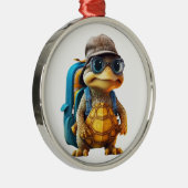 Avontuurlijk Leuke Kleine Schildpad met Rugzak, Metalen Ornament (Rechts)
