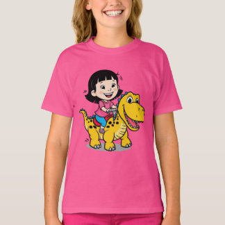 Avontuurlijk meisje rijden dinosaurus T-shirt