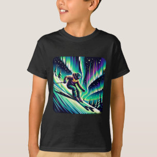 Avontuurlijk skiën onder het noorderlicht t-shirt