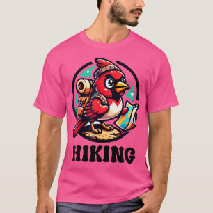 Avontuurlijke Cartoon Rode Kardinaal Vogelwandelen T-shirt