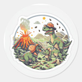 Avontuurlijke dinosauriërs ronde sticker
