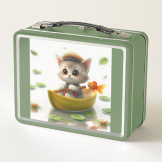 Avontuurlijke kitten in een bootlunchbox
