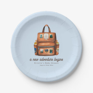 Avontuurlijke rugzak + flesjes blauw Baby shower Papieren Bordje