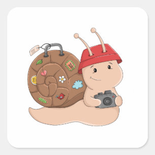 Avontuurlijke Slak met Camera Schattige Reis Carto Vierkante Sticker