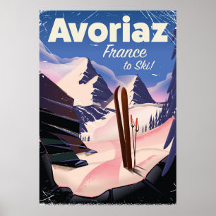 Avoriaz, affiche de voyage de ski français