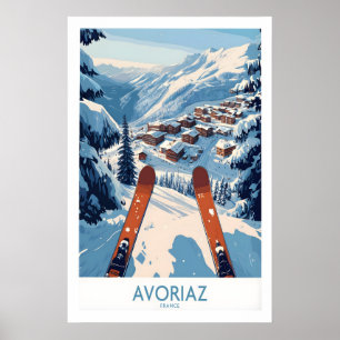 Avoriaz Frankrijk Ski Kunstprint Berg Chalet Poster