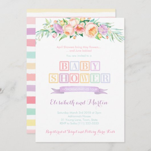 Avril Douches Mai Fleurs Bébé Douche Invitations (Devant / Derrière)