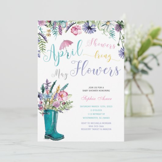 Avril Douches Mai Fleurs Invitations (Debout devant)