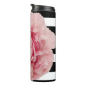 Avryl Fleur's roze pioen zwart witte strepen Thermosbeker (Geroteerd rechts)