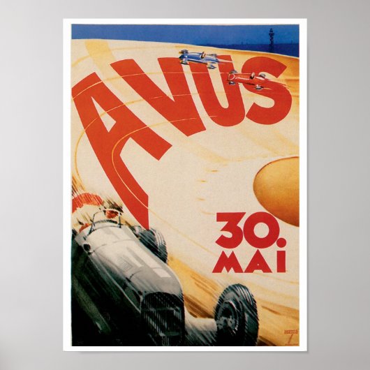 Avus Race Cars Automobile Vintage Ad Art Poster (Devant)