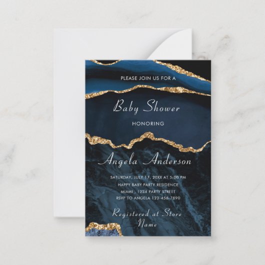 avy Blue Gold Baby shower Invitation Sjabloon (Voorkant)