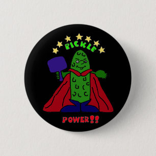AW- Pickle Power Superheld Pickleball Cartoon Ronde Button 5,7 Cm