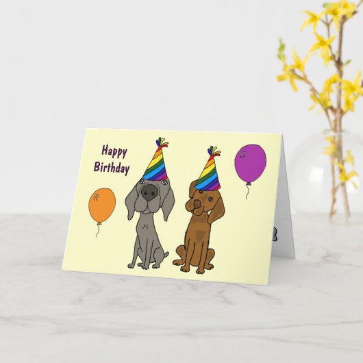 AW - Weimaraner et Pointer carte d'anniversaire (Fleur jaune)