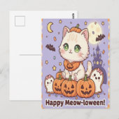 awaii Chat en costume Citrouille Carte d'Halloween (Devant / Derrière)