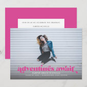 Await (Hot Pink) Afstuderen Invitation Kaart (Voorkant / Achterkant)