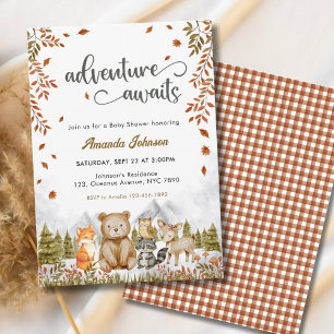 Awaits Woodland Animals Baby shower Kaart
