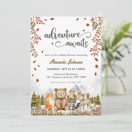 Awaits Woodland Animals Baby shower Kaart (Staand voorkant)