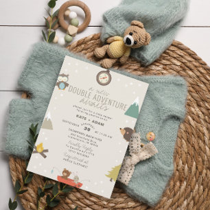 Awaits Woodland Twin Neutral Baby shower Kaart