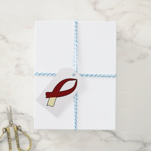 Awareness Ribbon (Bourgogne & Cream) Cadeaulabel (Met Touw)
