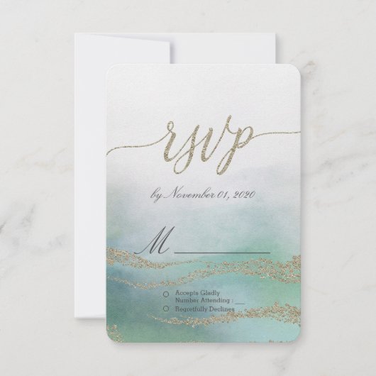 Awash Elegant Aquarelle dans Ocean Wedding RSVP (Devant)