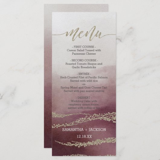 Awash Elegant Waterverf Cranberry Bruiloft Menu (Voorkant / Achterkant)