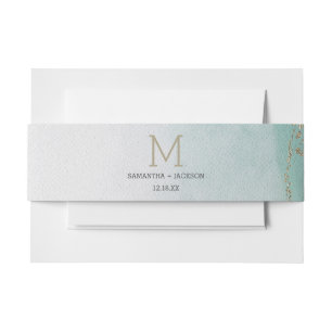 Awash Elegant Waterverf in Ocean Wedding Monogram Uitnodigingen Wikkel
