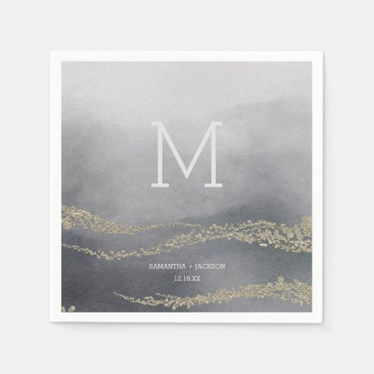 Awash Elegant Waterverf Smoke Wedding Monogram Servetten (Voorkant)