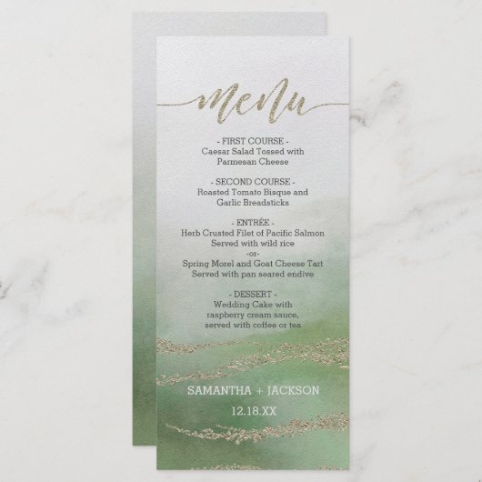 Awash Elegante Waterverf in Foliage Bruiloft Menu (Voorkant / Achterkant)