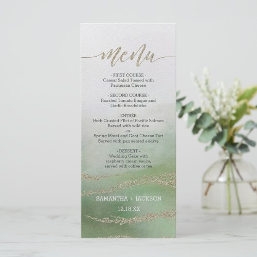 Awash Elegante Waterverf in Foliage Bruiloft Menu (Staand voorkant)