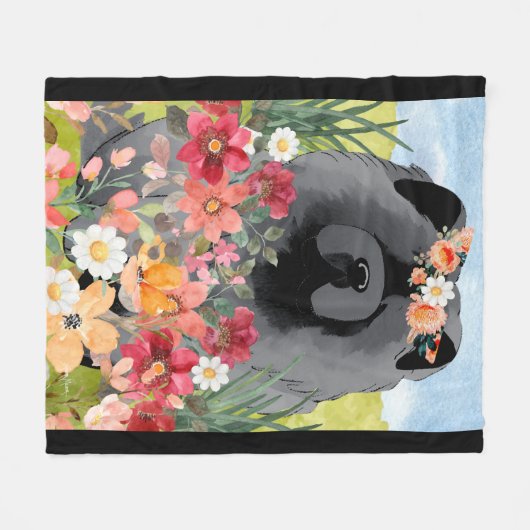 AWASH IN LICHT Zwart - Blue Chow Dog Fleece Deken (Voorkant (Horizontaal))