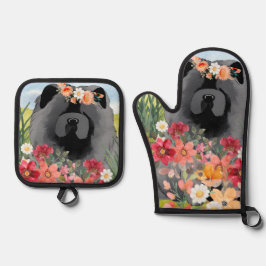 AWASH IN LIGHT Black - Blauwe Chow Hondenshirts Ovenwant & Pannenlap Set