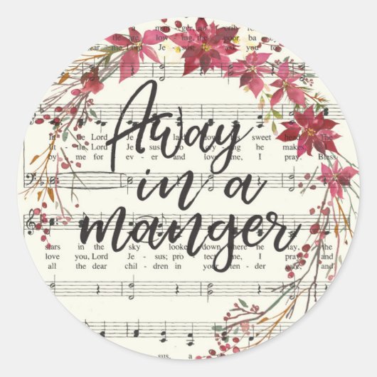 Away in Manger kerst Hymn Sticker (Voorkant)