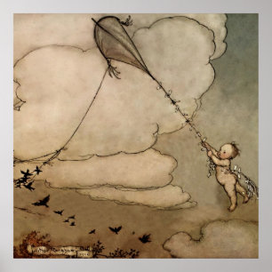 “Away On a Kite” door Arthur Rackham Poster