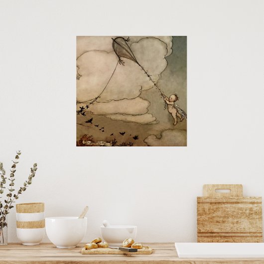 "Away On a Kite" van Arthur Rackham Poster (Keuken)