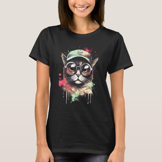 Awesome Cat Motif Pop Creative Cat T-shirt (Voorkant)