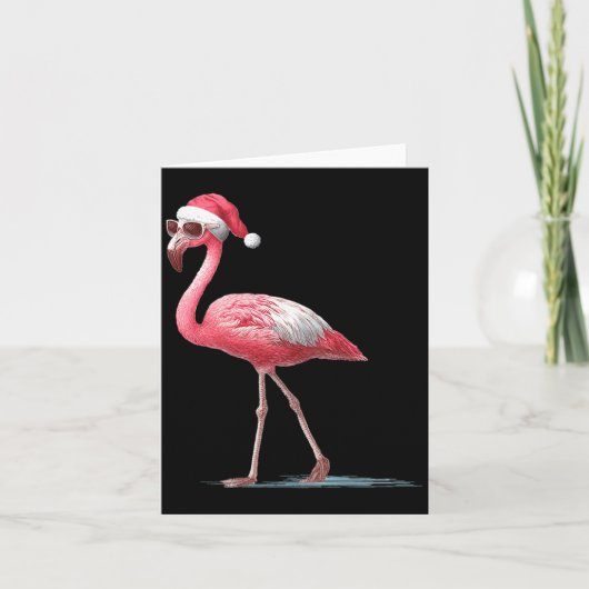 Awesome Cool Flamingo With Christmas Hat And Sungl Kaart (Voorkant)