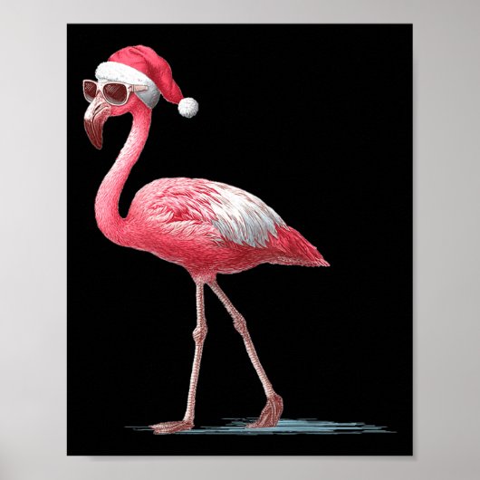 Awesome Cool Flamingo With Christmas Hat And Sungl Poster (Voorkant)