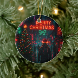 Awesome cyberpunk Christmas street Keramisch Ornament